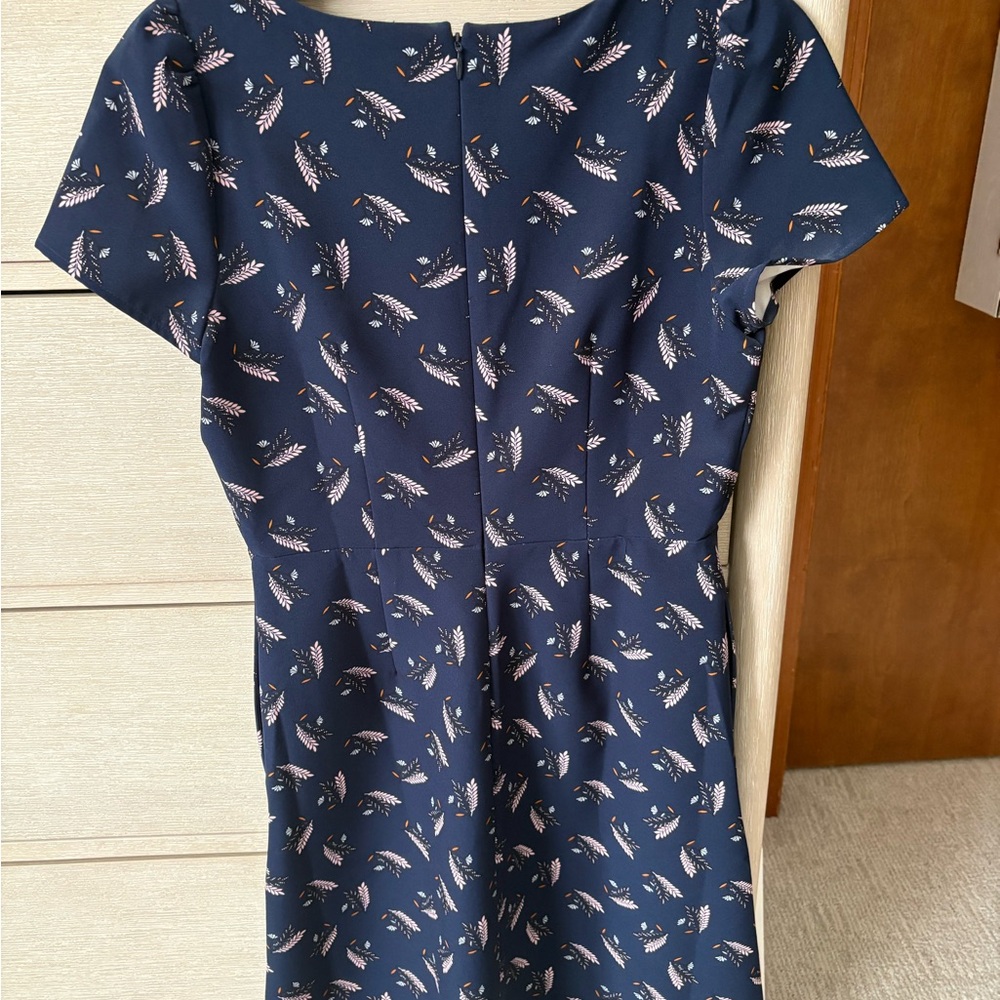 LOFT Dark Blue Feather Pattern Midi Dress